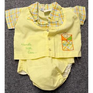 Vintage Cotton Candy Baby Boy Yellow Plaid Handle With Care Diaper Cover Set 3M